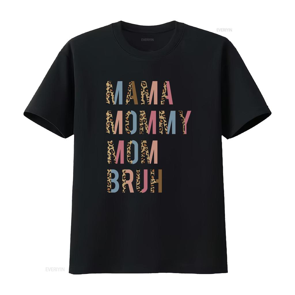 Funny Mom Life Leopard Print Spliced Color Letter Mama Mommy Bruh Casual Streetwear T Shirt Vintage Washed Slightly Fashion