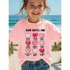Taglie europee San Valentino Moda estiva T-shirt a maniche corte per bambina DIO DICE CHE SONO ABBASTANZA Stampa a griglia con cuore 3D Cartone animato Casual Versatile