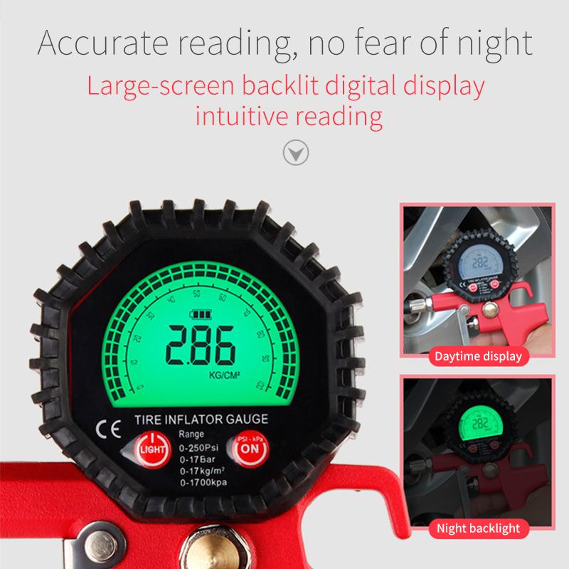Digital Tire Preassure Gauge Inflator,250 PSI Tire Inflator Air Chuck Compressor Accessories Manometer for Car Bike Rv Truck