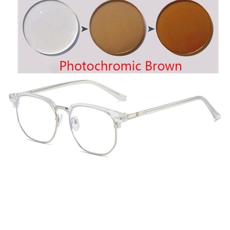 Eyebrow Frame Student Myopia Eyeglasses Finished Women Men Half Frame Square Short-sight Eyewear Prescription 0 -0.5 -0.75 To -6.0