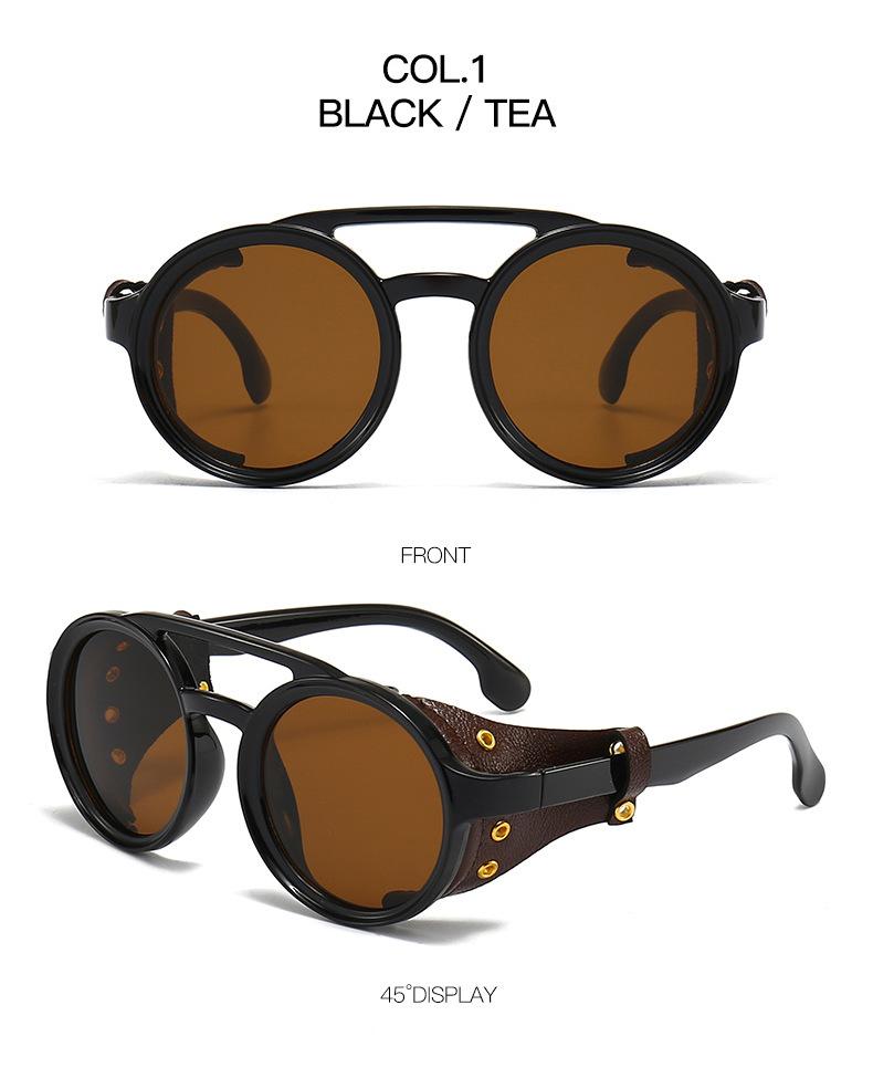 New Retro Steampunk Sunglasses for Men Women Leather Round Vintage Goggles Anti Wind UV400 Outdoor Sports