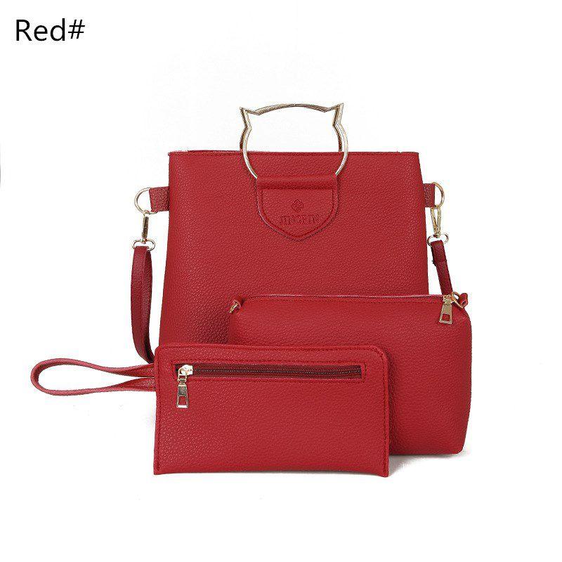 Korean Creative European And American Simple Cat Iron Handbag Three-piece Set Soft Pu Material