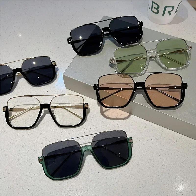 Doppelbügel Großes Gestell Sonnenbrille Instagram Halber Rahmen Quadratische Sonnenbrille Weiblich Internet-Berühmtheit Straßenfoto Brille