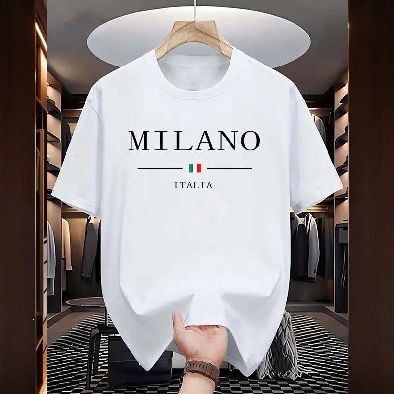 T-shirt da uomo in cotone a vestibilità larga con stampa Milano - Estiva Casual Sportiva Girocollo Manica Corta.