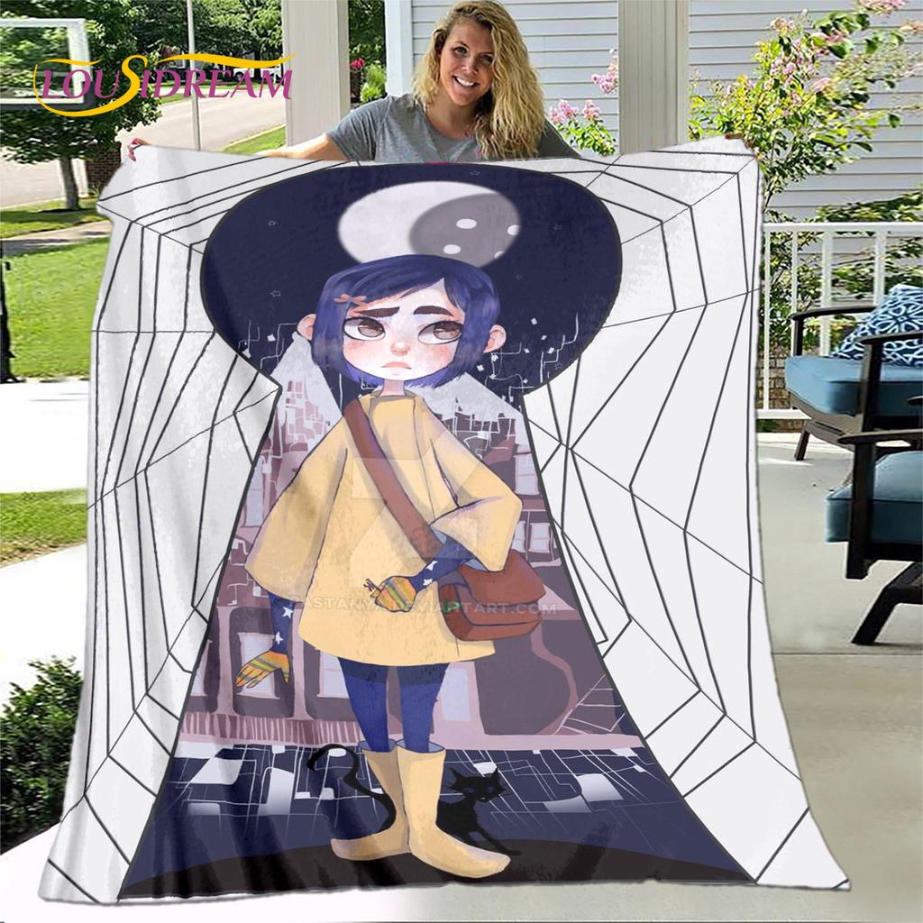 3D-Cartoon-Decke Coraline, Flanelldecke, Überwurf, warme Kinderdecke für Zuhause, Wohnzimmer, Schlafzimmer, Betten, Sofa, Büro
