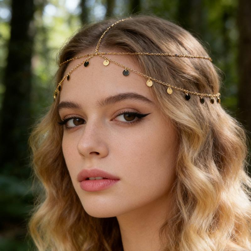 Catena per Capelli con Frange e Ciondolo di Cristallo per Sposa da Donna, Sottile Catena Geometrica Multistrato in Metallo, Gioielli da Matrimonio