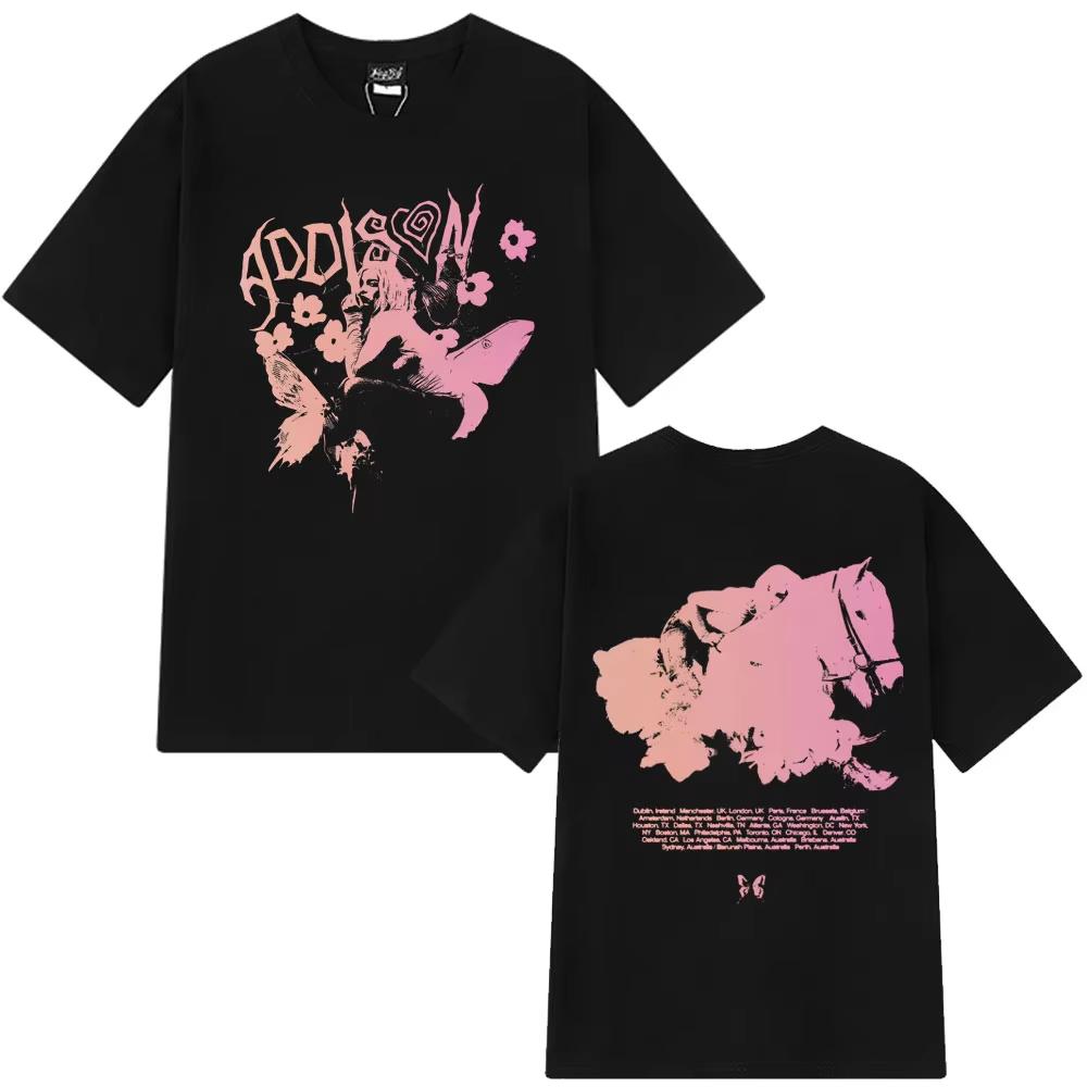 ADDISON RAE 20252026 Tour Luxury Retro Pattern Tshirt Summer Mens Womens Fashion Aesthetics Tshirt Cotton Street Wear Y2K
