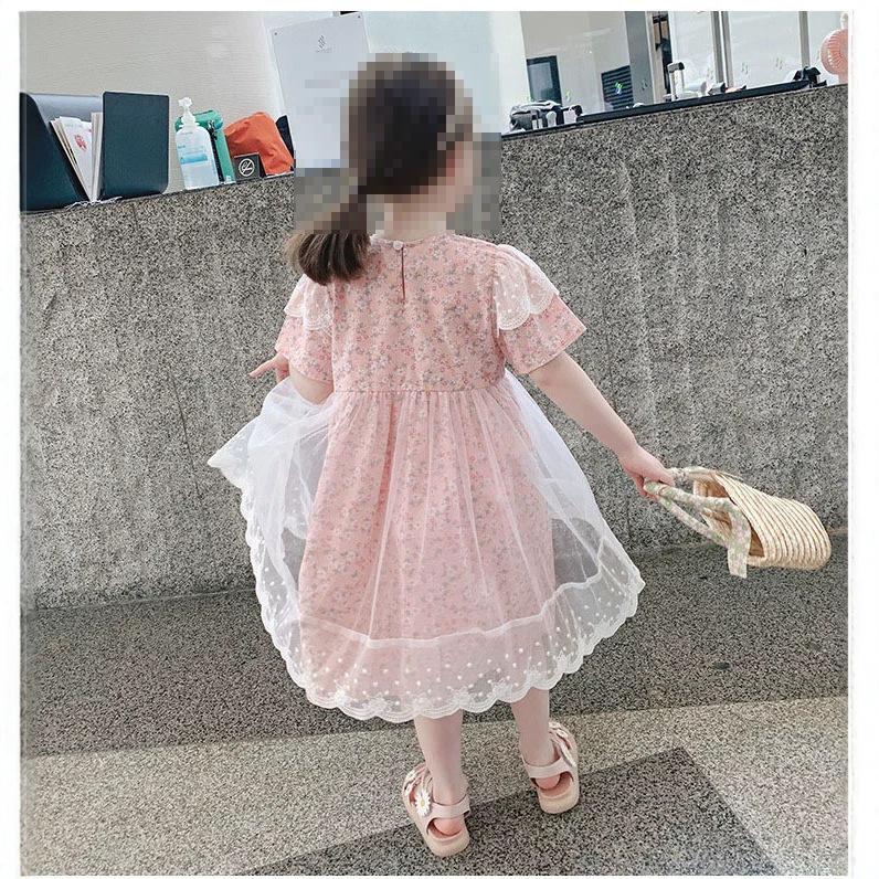 Korean Chic Girls' Floral Mesh Princess Dress - 2026 Summer Collection.