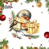 Festive Home Decor Christmas Bird Static Window Sticker, Cute Watercolor Glass Stickers with Pine Branch, PVC Waterproof Reusable Holiday Ornaments