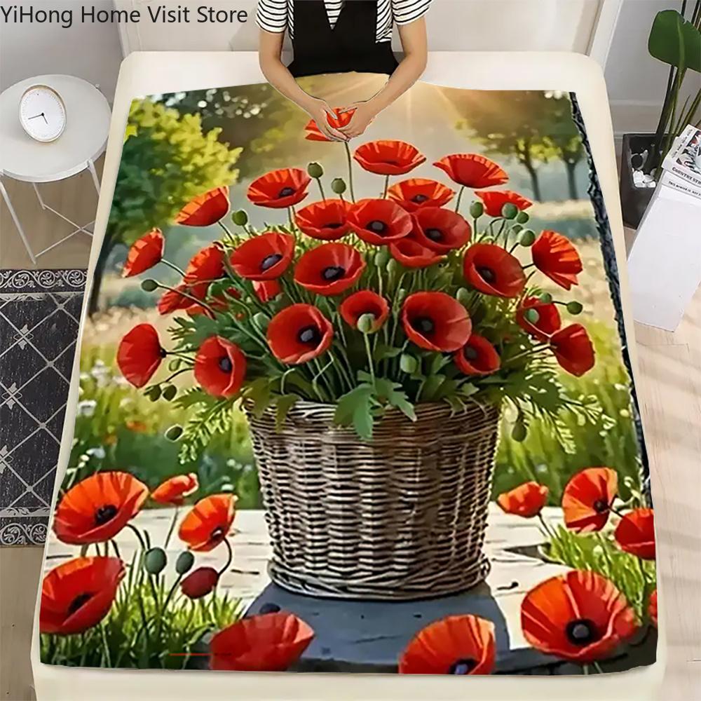 3D Poppy Flower Soft Plush Blanket,Flannel Blanket Throw Blanket for Living Room Bedroom Bed Sofa Picnic Hiking Leisure Napping
