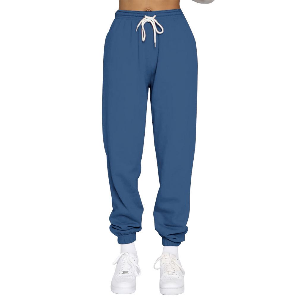 Dames pluche broek casual winter vrouwelijk trekkoord effen kleur vrijetijdssport elastische broek harenbroek