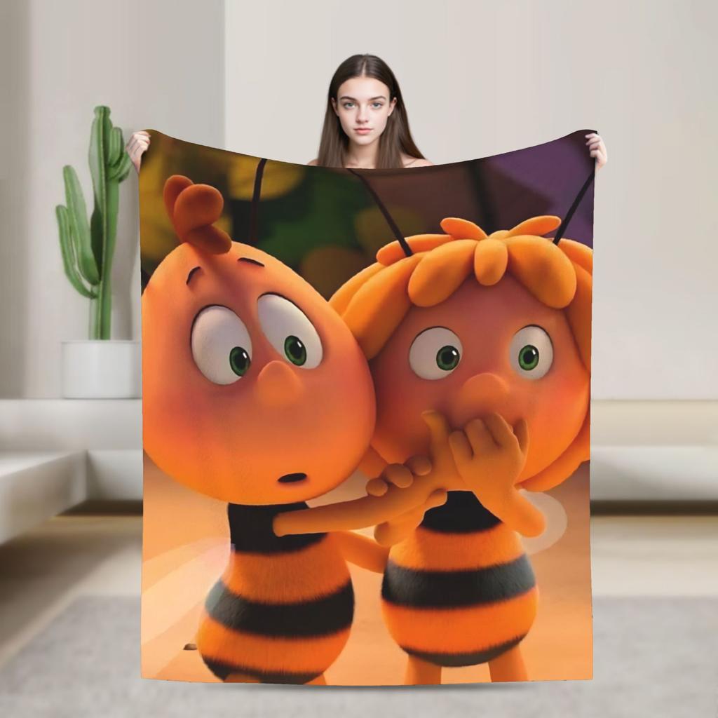 Maya Bin med Blommor Tecknad Pläd för Soffa Fluffig Mjuk Plyschfilt 50x60 Tum Flera Storlekar Sängöverkast