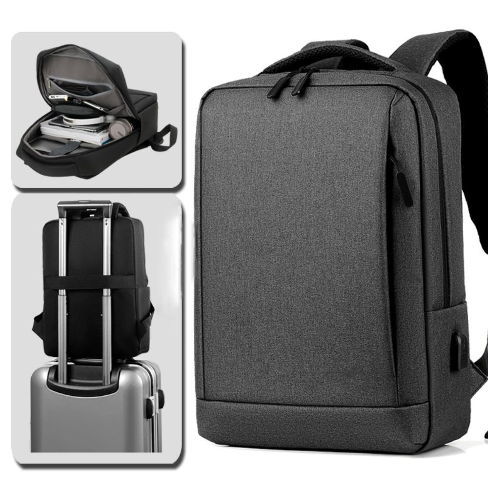 Ultra-thin Laptop Backpack with USB Charing Port High-capacity Business Men Bag Solid Color Waterproof Slim Back Pack