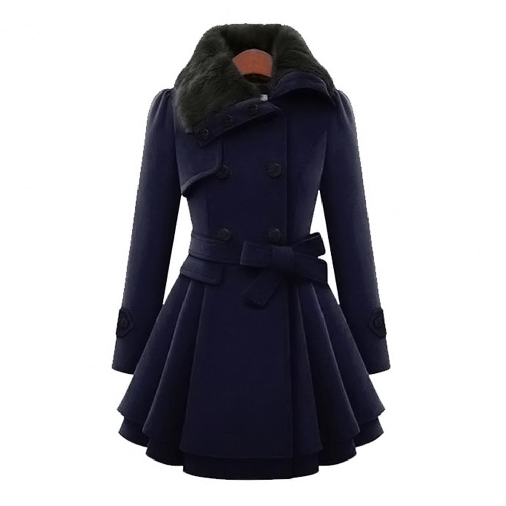 Women's Jacket Windbreaker Warm Plush Thick Clothes Double Breasted Belt Autumn and Winter Slim Lapel Coat