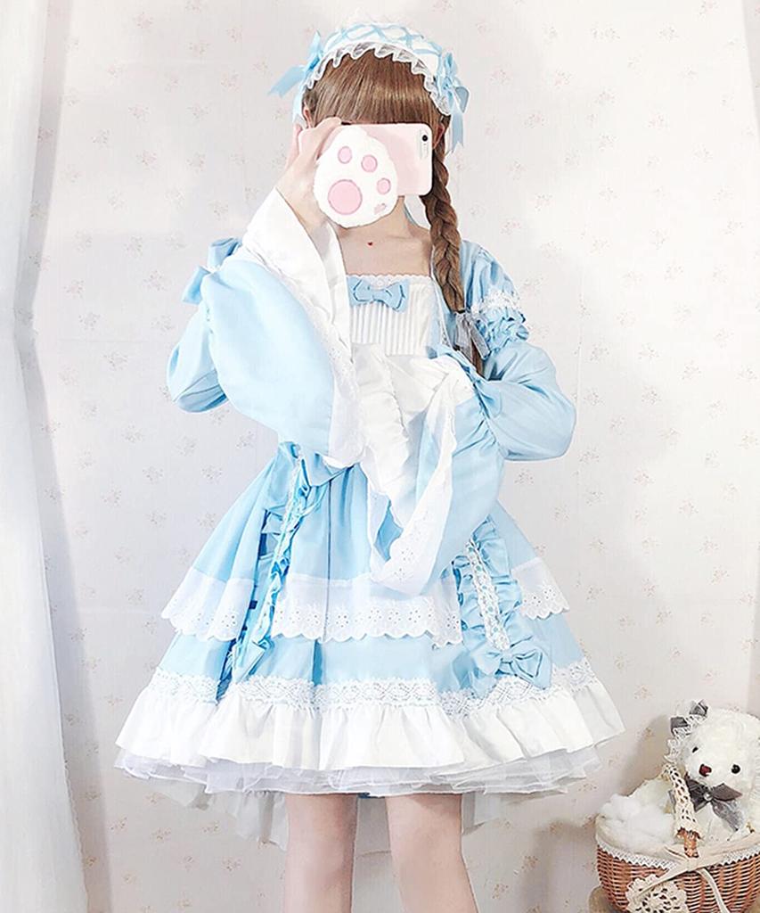 Fishtail Lolita Dress with Maid [Milky Time] Hemline, 2-Way (Blue)