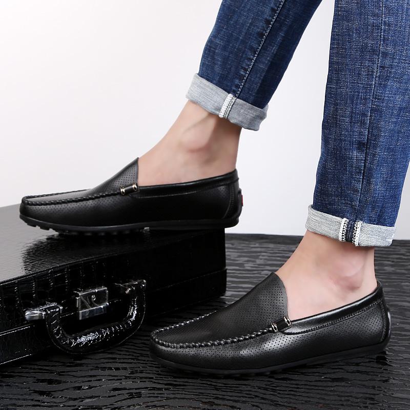 Mode Formele Heren Loafers Echt Leer Heren Rijschoenen Gloednieuw Heren Flats Mocassins Italiaans Ademend Instapper Mannelijke Bootschoenen