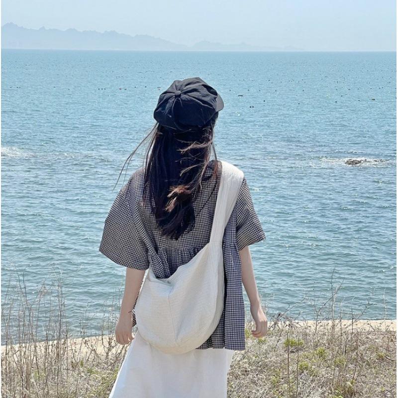 Summer Thin Ort Plaid Casual Women's Irt Small Size Commute Loose Fit Regular Length Doll Collar