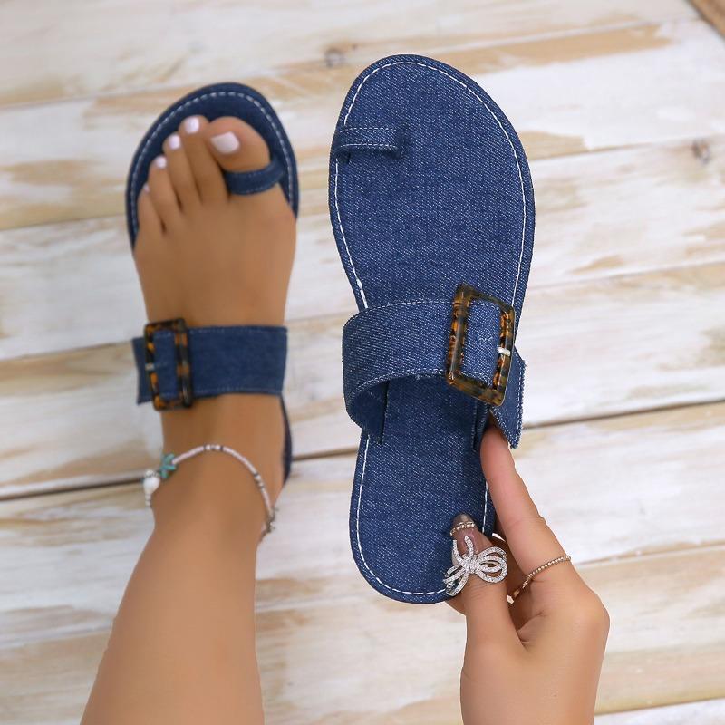 Fashion Summer Shoes for Women 2024 Women Summer Slip On Solid Casual Open Toe Denim Flat Soft Bottom Sandalias De Plataforma Para Mujer