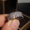 Copper-Plated Platinum Ladder Zircon Women'S Ring, Luxury Hand Jewelry