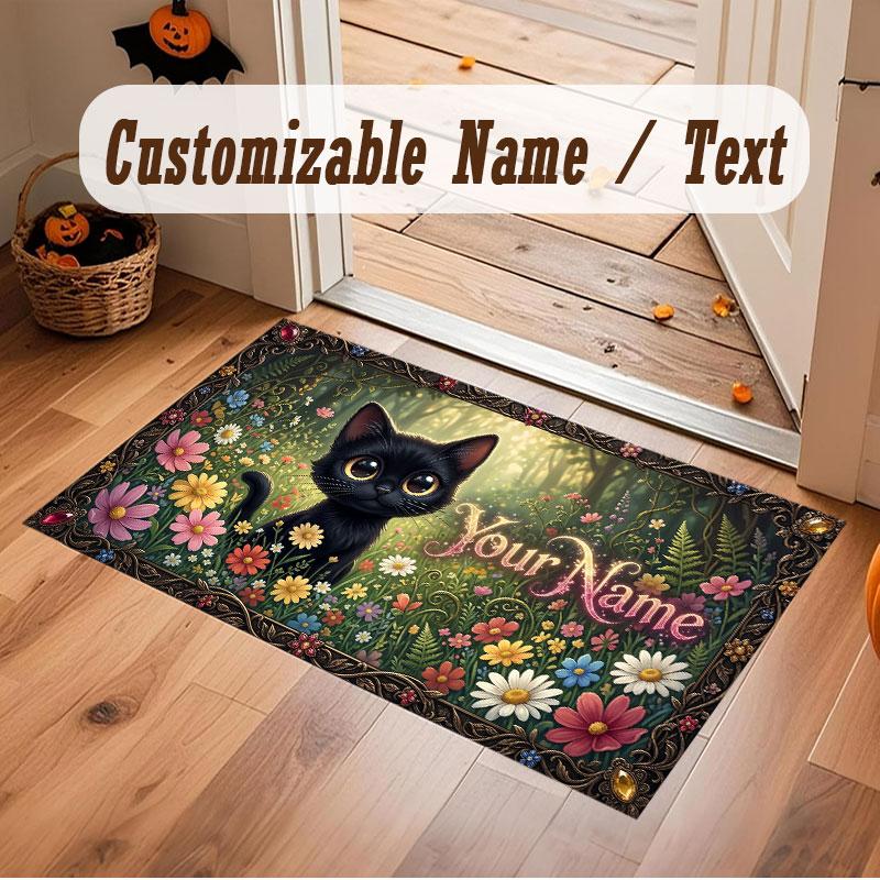 Covor de podea din catifea de cristal cu tematică Pădure de ciuperci, covor cald personalizat cu nume/text, decorațiune pentru casă