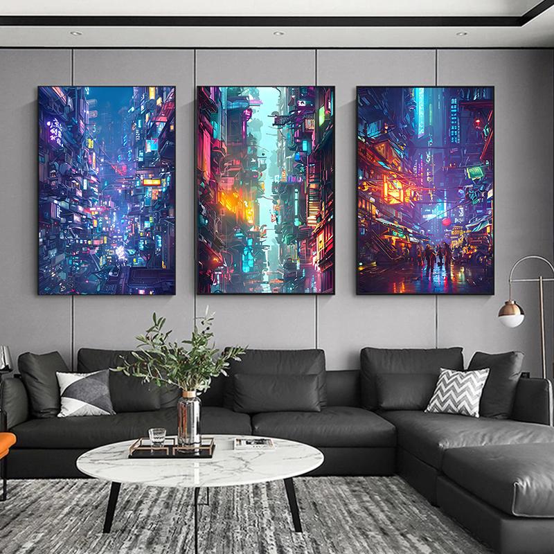 Welvarende Cyberpunk Stad Schilderij Canvas Poster Toekomstige Wereld Muurkunst Afbeelding voor Woonkamer Slaapkamer Moderne Huisdecoratie Cadeau