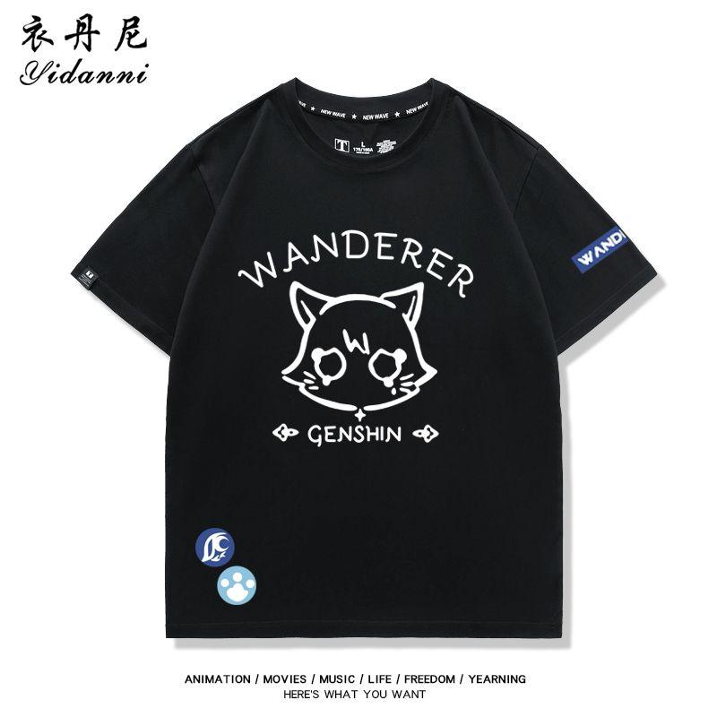 Jeu Genshin Impact Série Wanderer T-shirt Imprimé Manches Courtes T-shirt d'Été Unisexe Vêtements pour Femmes Mode Hauts Décontractés