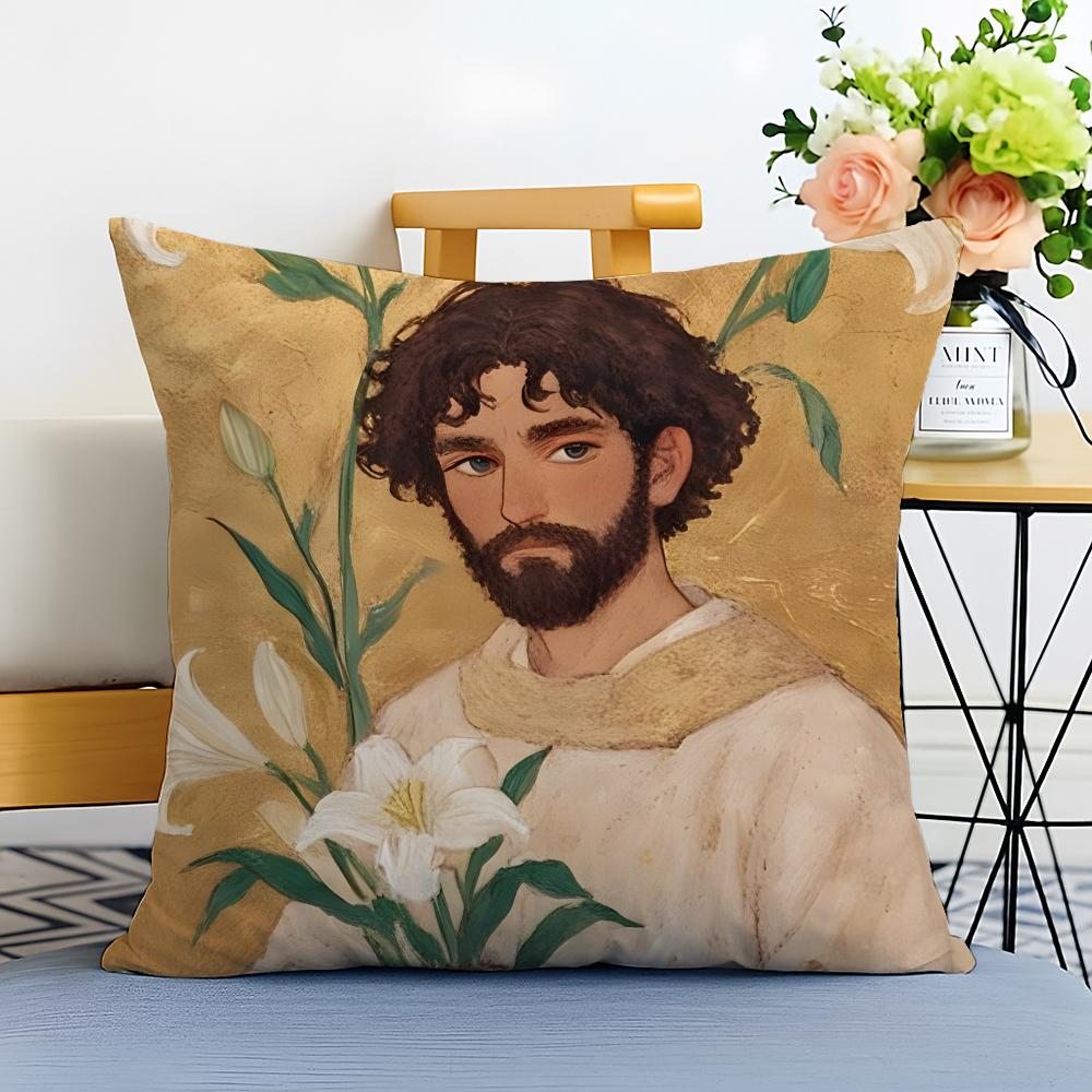 Jesus Christ Portrait Christian Art Cushion Cover Washable Linen Comfort Soft for Sofa Bed Cozy Home Room Decor
