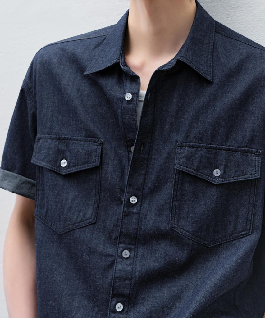 DRAW FIT [Genflox X Drawfit] Linen Denim Roll-Up Shirt [3 Colors]
