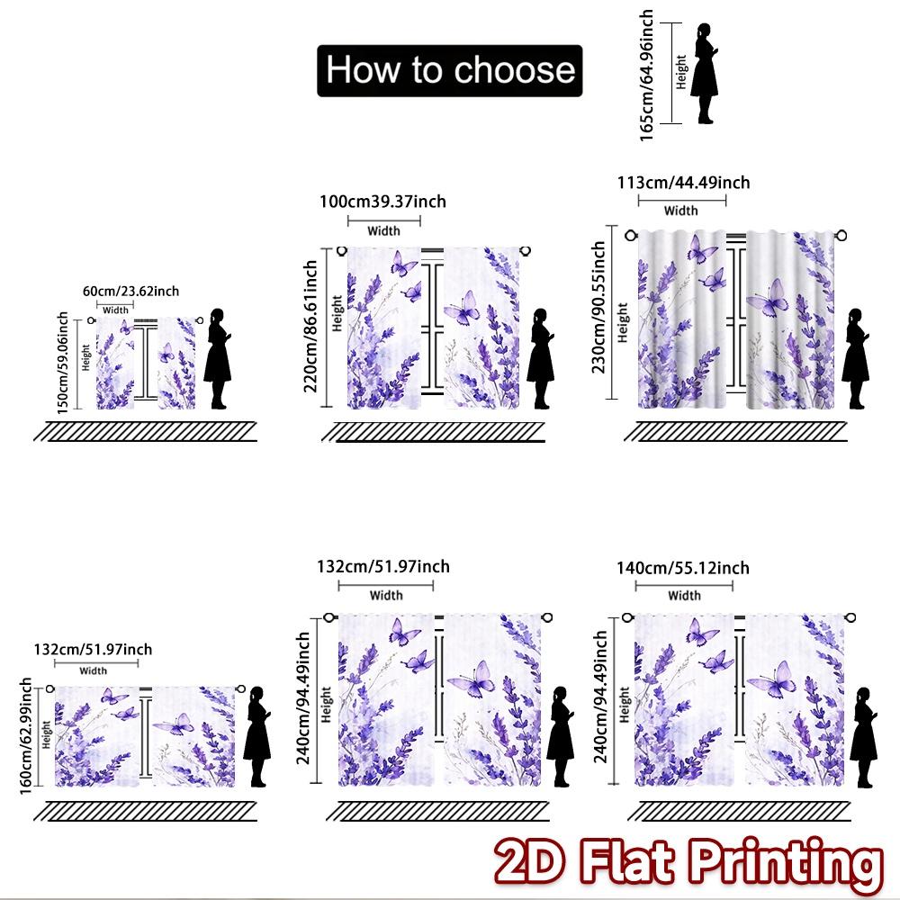 2D flat printing 2pcs Curtain Window Treatment Curtains Lavender Blooms and Butterflies Digital Printed Polyester Drapes Party