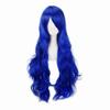 Long, Curly, Wavy, Heat-Resistant Cosplay Wig with Side Bangs, Fluffy, Universal Fit, Perfect for Costumes and Events, Includes Wig Net (Blue)