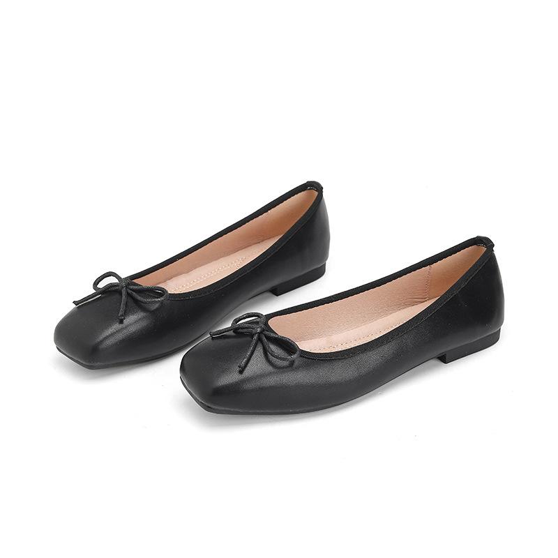 Casual Ballerina Flats for Women Comfortable Ballet Flats Closed Square Toe Non-Slip Work Dressy Shoes Women's Lightweight PU Leather Walking Shoes