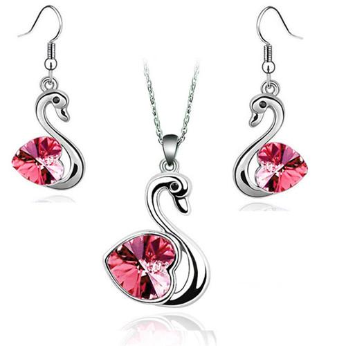 Crystal Swan Pendant Charm Lover Fashion Jewelry Set Birthday Gift Present Necklace Earring Quality Charm Girl Date
