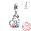 copper Sparkling Pink Heart Charm Pendant Bead Charms Compatible With Authentic Bracelets for Women Valentine Day Jewellery Gifts