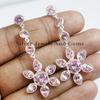 Pink CZ Sterling Silver Stud Earrings: Long Floral Dangle Earrings