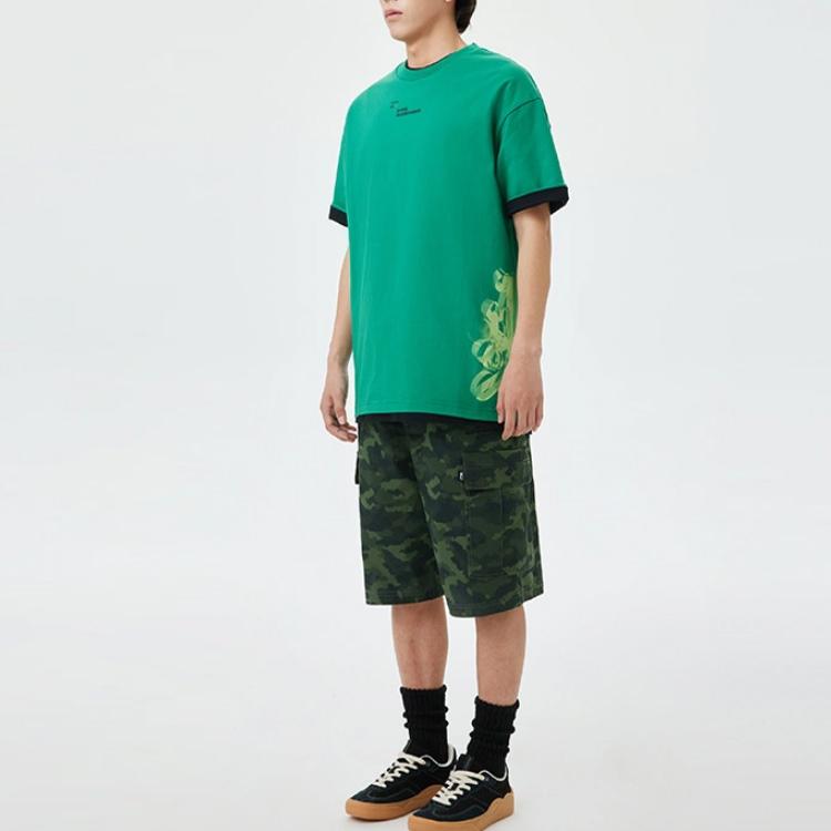 Li Ning Printed Letter Round Neck Loose Short Sleeve T-Shirt Unisex Tops Cool-Green AHST083-2