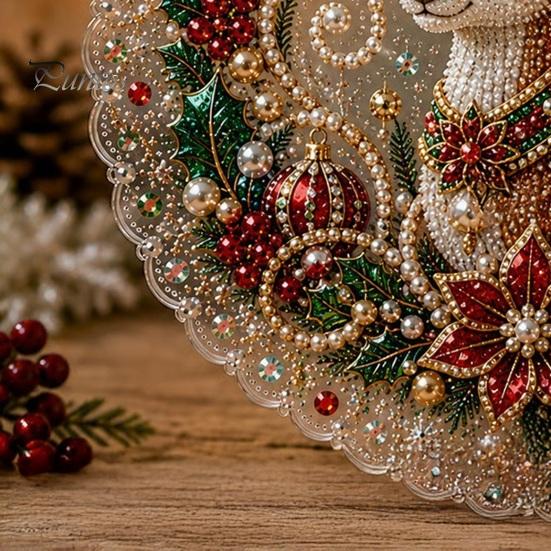 Winter Festival Party Accessories Christmas Faux Pearl Art Kit, DIY Rhinestone Gem Painting Craft, Santa Tree Front Wall Hanging Ornaments Stocking