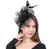 Elegant Tea Party Mesh Hair Band Polka Dot Bride Headdress Feathers Fascinator Hat  Dance Show