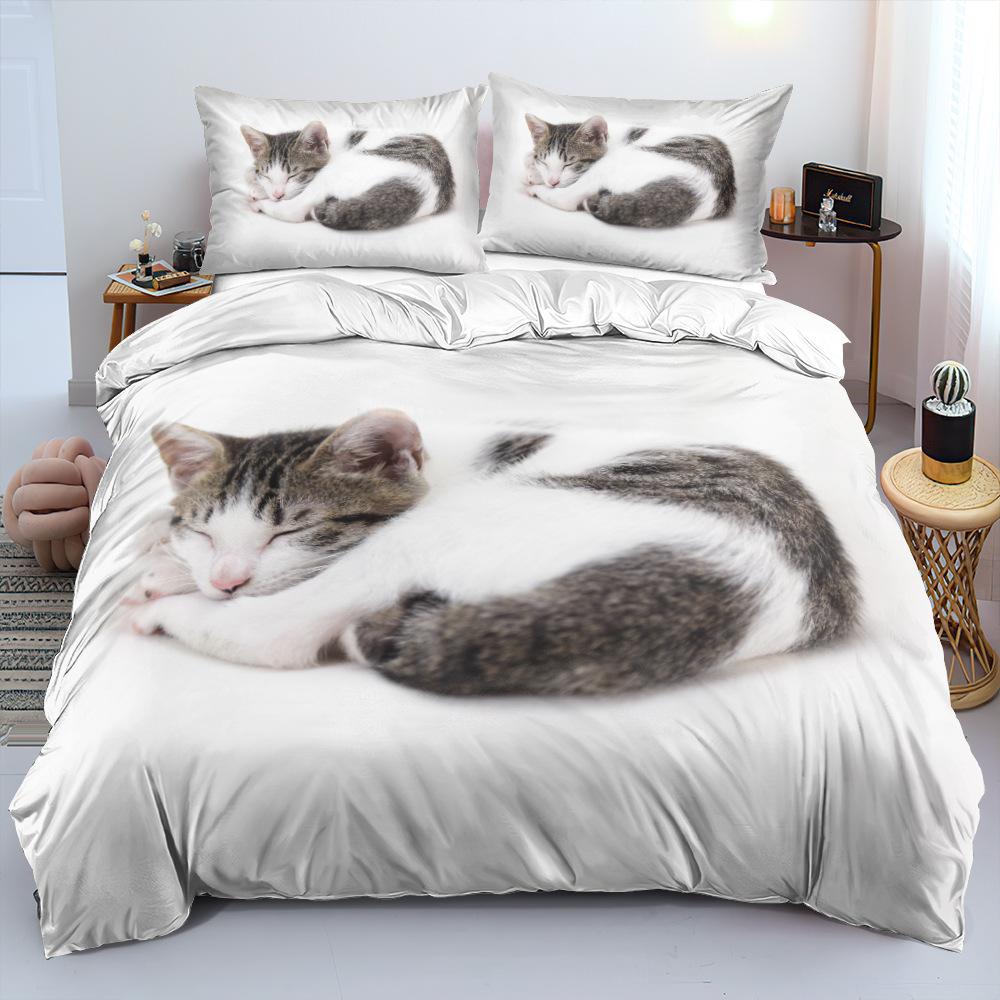 3D Geprint Kat Beddengoed Set voor Meisjes, Vrouwen, Dierenpatronen, Donzen Dekbedovertrekken en Kussenslopen, 2/3-delige Eenpersoons Dekbedovertrek Set, Cadeau
