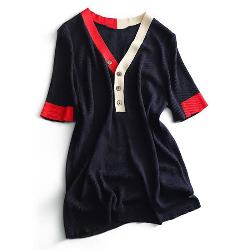 Sommer Damen Eis Seide Kurzarm Top Damen Dünnes V-Ausschnitt Slim Fit Lässiges Kurzarmhemd