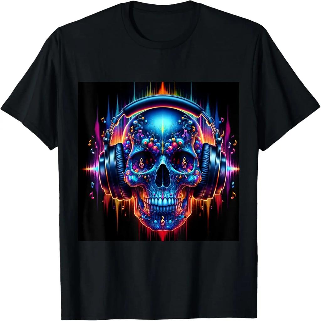 Halloween Skull Shirt Day Of The Dead Skull DJ Headphones T-Shirt