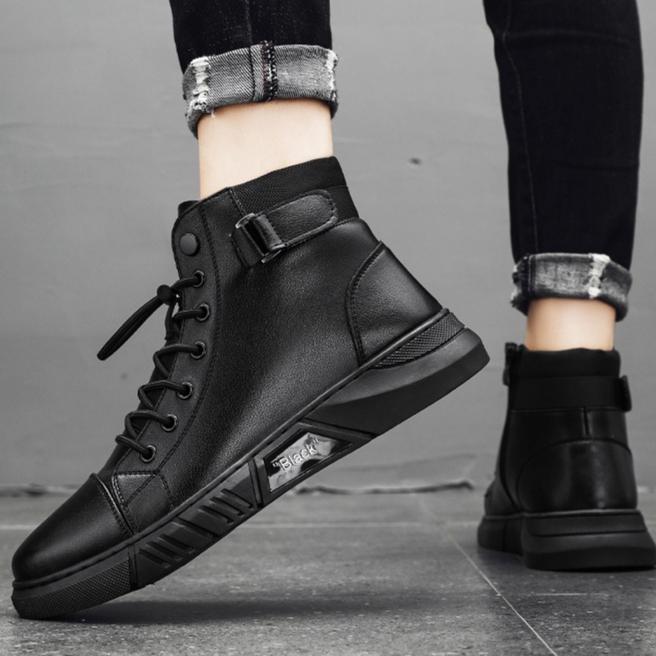Men High‑Top Fleece Lined Warm Leather Martin Boots British Style Plus Size Ankle Boots