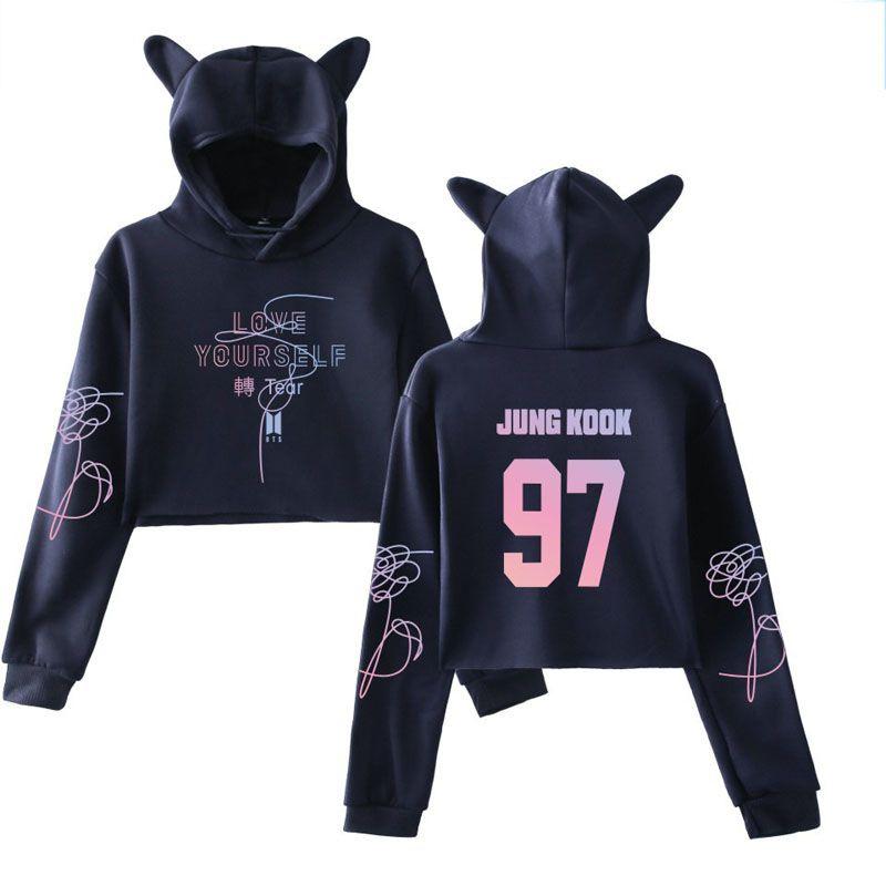 Bts Unisexe Kpop jung Kook Jimin 95 97 Hoodie Sweatshirt Oreilles de Chat Crop Tops