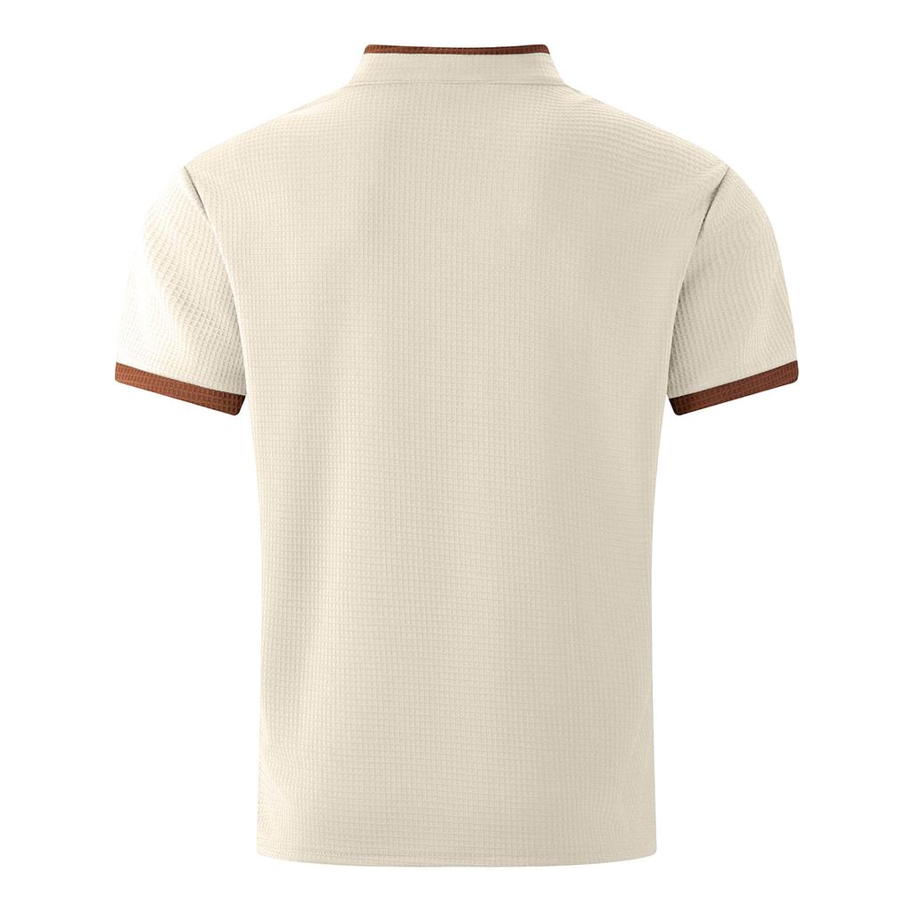 Men's Color Blocked V-neck Single Breasted Shirt Men's Casual And Comfortable Short Sleeved Shirt