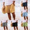 Herren Freizeit Strand Baumwolle Leinen Mittellange Shorts mit Elastischem Bund