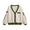 Fall Winter Vintage Outfit Cardigan Green Vine Embroidered Button Down Cable Knit Lantern Sleeve Sweater Loose Casual Woolen Cardigan Jacket