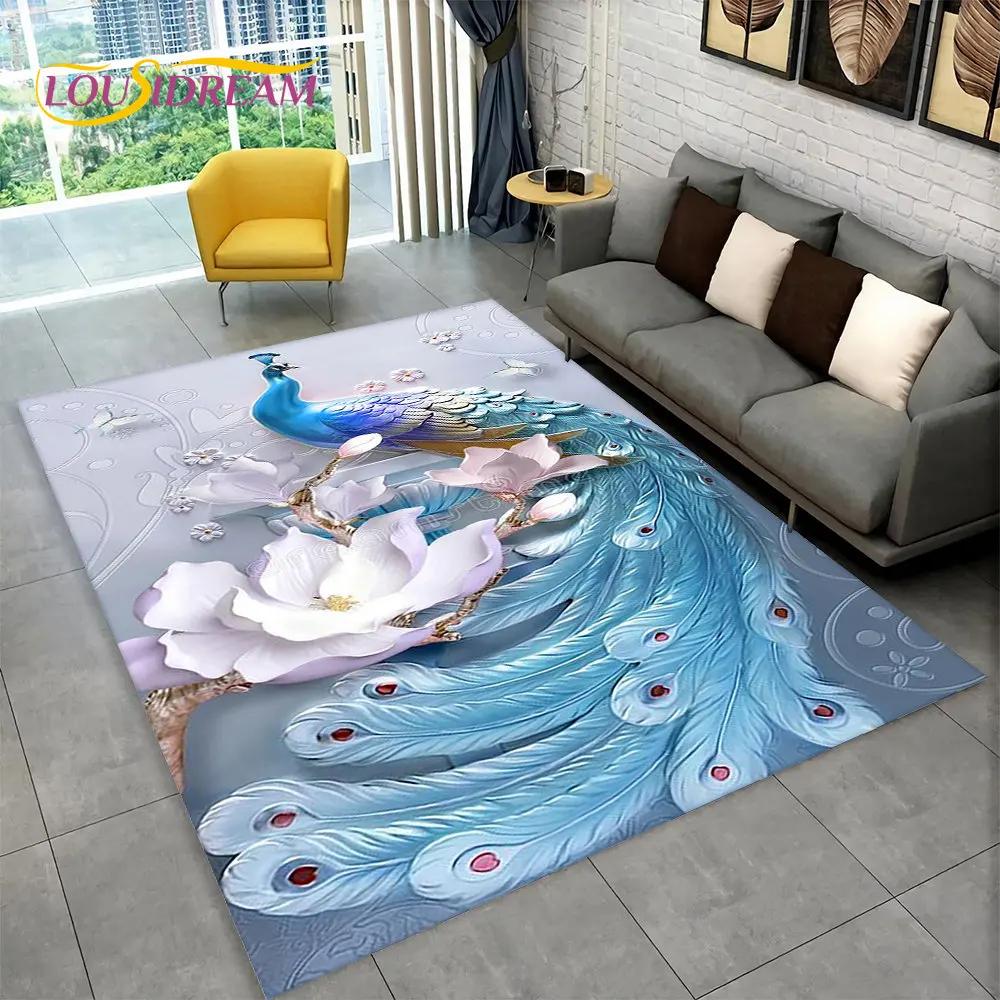 3D-Teppich mit exquisitem Pfauentier-Motiv, Teppich für Zuhause, Wohnzimmer, Schlafzimmer, Sofa, Fußmatte, Küchendekoration, rutschfeste Fußmatten