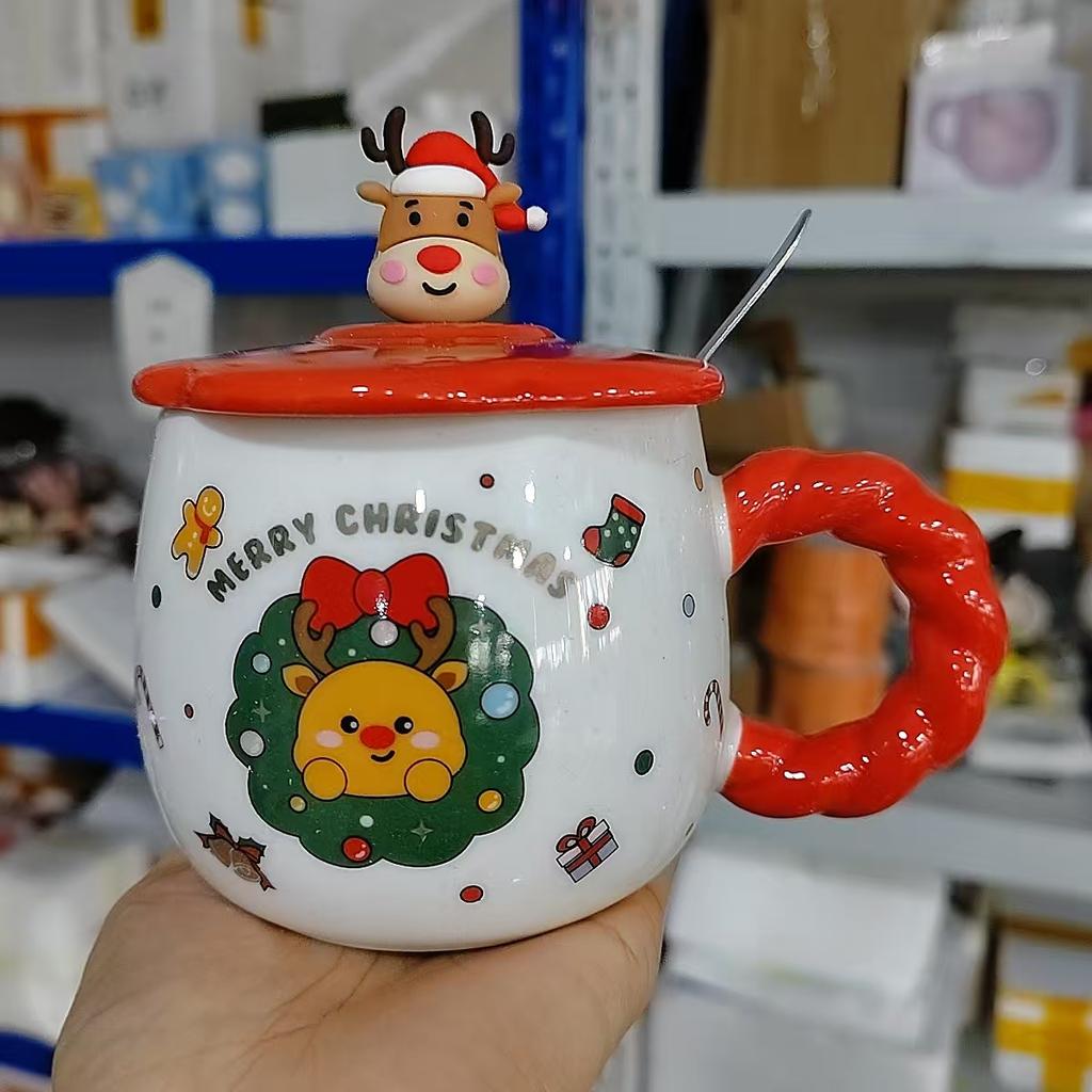 Ceașcă de cafea cu farfurie din ceramică pictată manual cerul albastru și nori albi Set de farfurii pentru ceai, realizată manual, cadou drăguț pentru ea