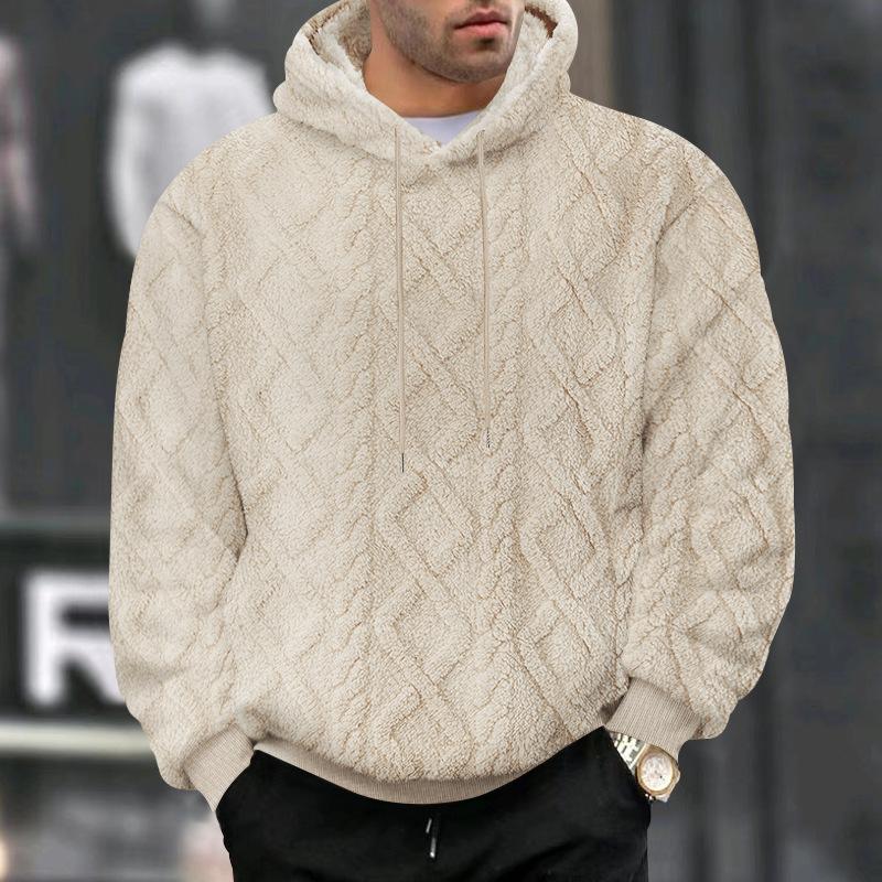 Autumn and Winter Leisure Men's High Street Jacquard Double-sided Velvet Hooded Sports Trend Pullover Sweater Jacket