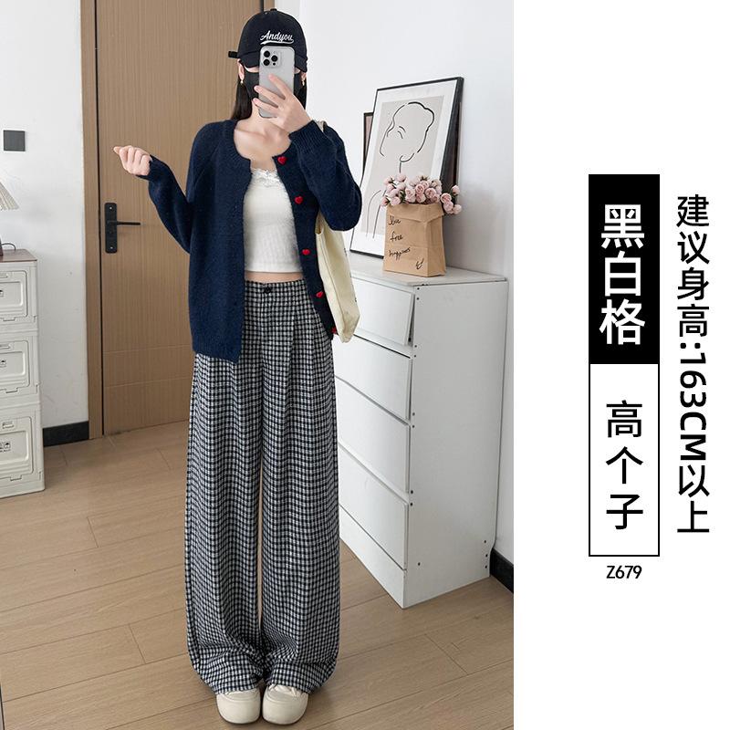 Black and White Plaid Wide-leg Pants Women's New Spring and Autumn Straight Loose Lazy Loose Small Yamamoto Pants