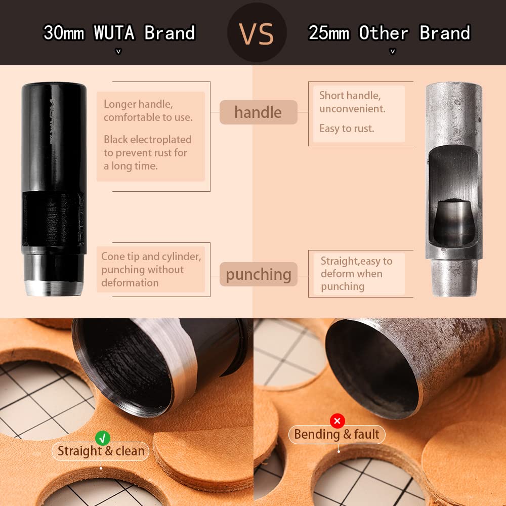 WUTA Black Round Leather Hole Punch 10 Sizes Set, (0.5mm, 1mm, 1.5mm, 2mm, 2.5mm, 3mm, 3.5mm, 4mm, 4.5mm, 5mm)